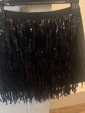 Black Sequin Fringe Mini Skirt
